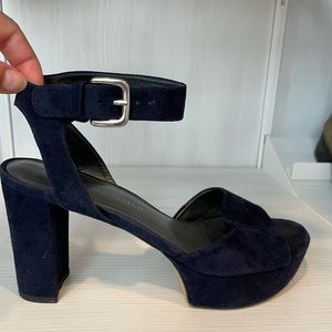 Stuart Weitzman Navy Suede Platform Sandals